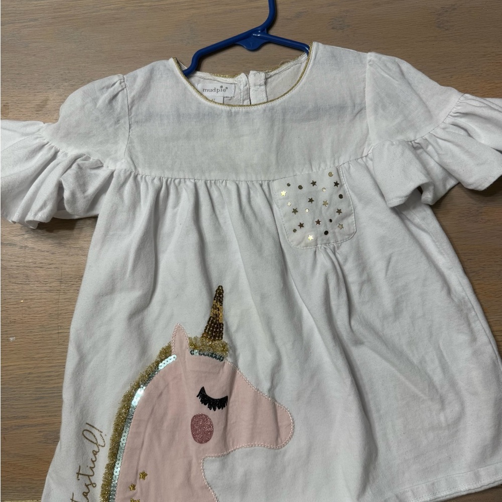 Unicorn Embroidered Kids Top - White